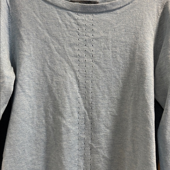 Title Nine Slack Tide Merino Wool Cotton Blend Blue Pointelle Crewneck Top Sz M - Picture 2 of 10